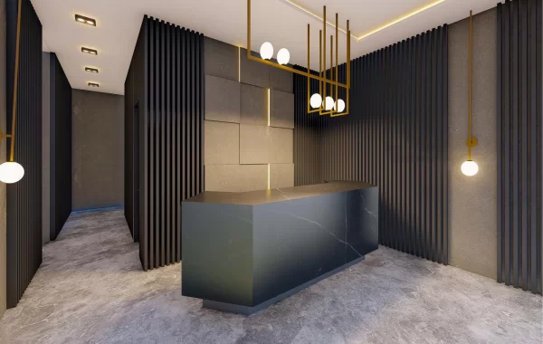 Vackert projekt i lyxhotellstil under uppbyggnad omgivet av natur