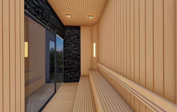 Vackert projekt i lyxhotellstil under uppbyggnad omgivet av natur