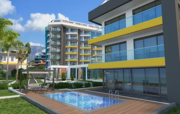 Decorative apartments for sale in Kargicak, a region that is admired and surrounded by scenic views