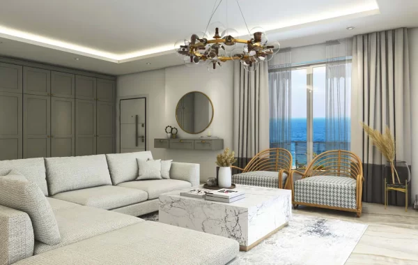 Decorative apartments for sale in Kargicak, a region that is admired and surrounded by scenic views