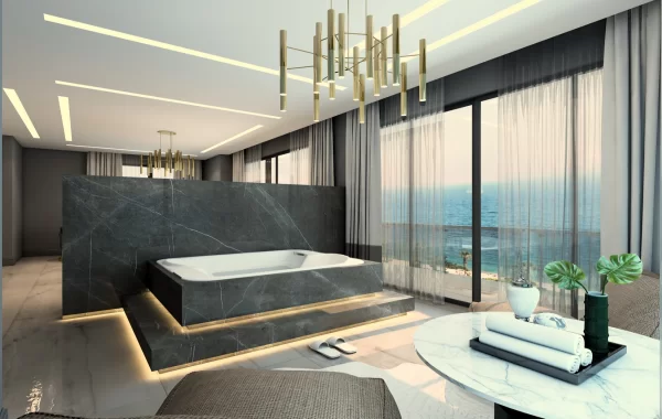Decorative apartments for sale in Kargicak, a region that is admired and surrounded by scenic views