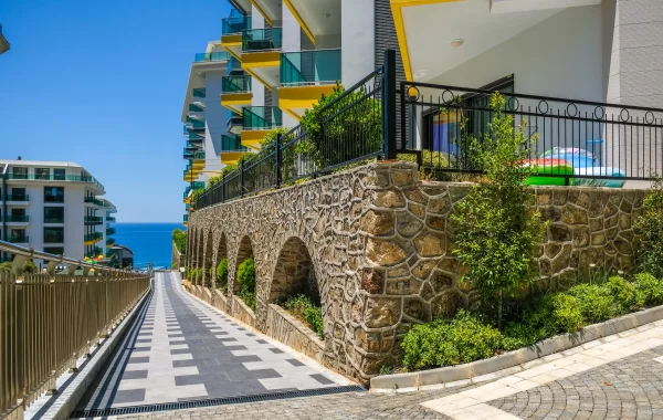 Decorative apartments for sale in Kargicak, a region that is admired and surrounded by scenic views
