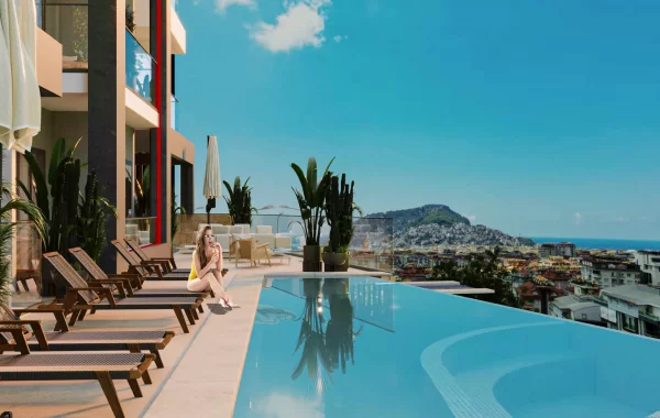 Eleganter Wohnkomplex zum Verkauf in Alanya, mit herrlichem Burg und Meerblick