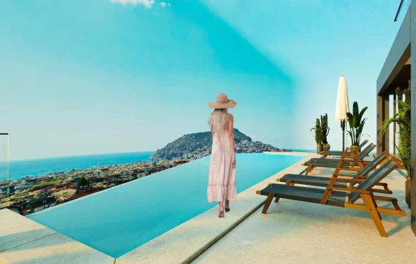 Eleganter Wohnkomplex zum Verkauf in Alanya, mit herrlichem Burg und Meerblick