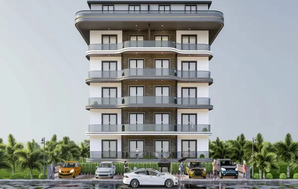Eleganter Komplex wird in Kestel sehr nahe zum Strand gebaut, eine sehr schöne und ruhige Gegend