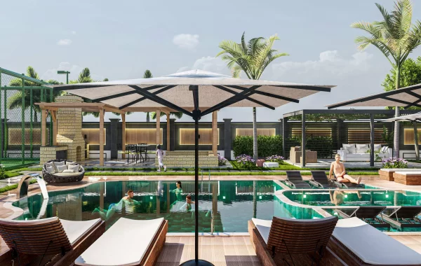 Eleganter Komplex wird in Kestel sehr nahe zum Strand gebaut, eine sehr schöne und ruhige Gegend